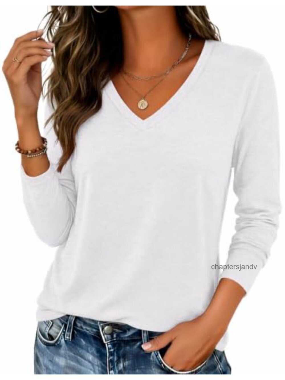 Womens Long Sleeve V Neck T Shirt Loose Fit Basic Casual Top Fall Layering